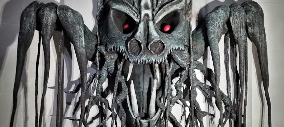 Large theatre prop of a scary looking face, used in the show 2:22 A Ghost Story